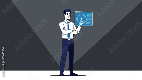 Businessman interacting with futuristic digital interface, technology concept