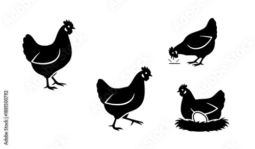 Chicken Icon Vector Set Silhouette Style for Web, Print, and Education
