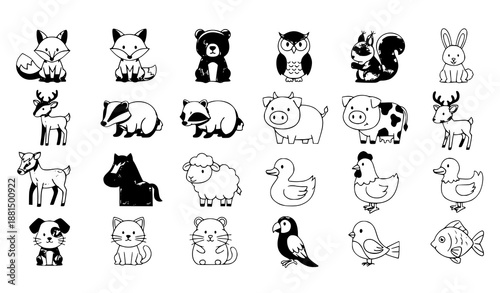 Animals Cartoon Icon Set Vector Template Elements for UI and Print