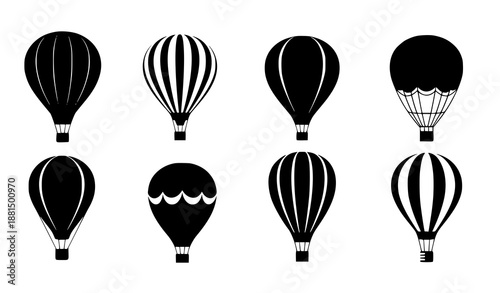Hot Air Balloon Icon Set Vector Silhouette Design Minimalist Style