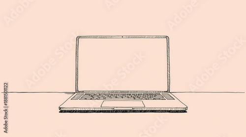 Creative workspace on a table with an open laptop and blank screen set against a soft background Generative AI