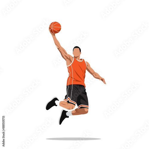 Basketball player dunking, action, dynamic jump, sports concept, isolated on white