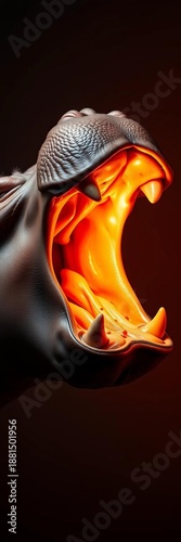 Hippopotamus mouth agape in a silent roar, teeth gleaming against a diffused, warm studio light,  teeth,  nature