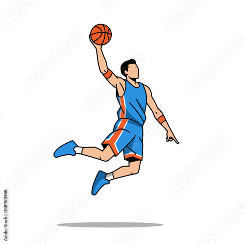 Basketball player dunking, dynamic action shot, athletic sportsman jump, sports illustration