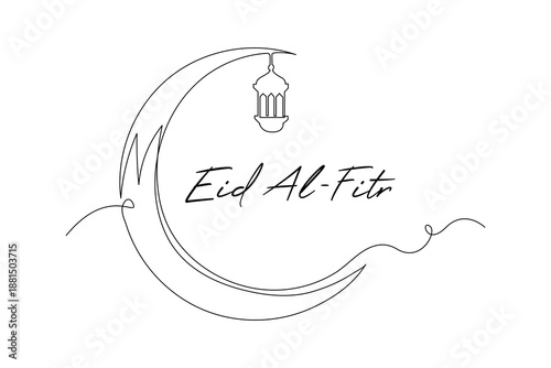 Crescent Moon Lantern. Idul Fitri 1447 Concept. Single line draw design Video 4k. Footage graphic illustration