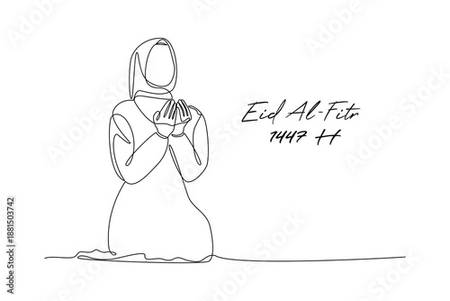 Grateful Prayer Moment. Idul Fitri 1447 Concept. Single line draw design Video 4k. Footage graphic illustration