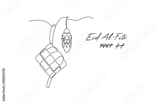 Hanging Ketupat Decoration. Idul Fitri 1447 Concept. Single line draw design Video 4k. Footage graphic illustration