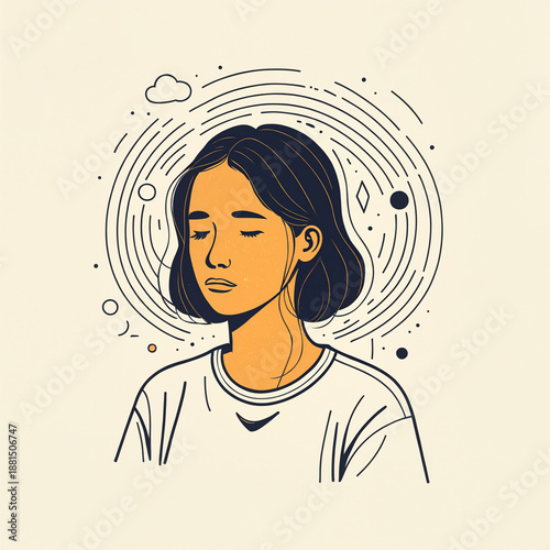 young woman with eyes close...