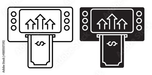 Linear icon. Replenishing a bank account through a bill acceptor at a street bank terminal. Simple vector isolated on white background