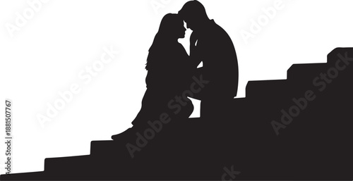 Romantic Couple Silhouette on Stairs at Night Time