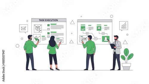Business Team Planning Task Execution and Strategy on Digital Boards