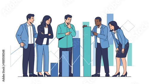 Diverse business team analyzing growth chart data, discussing strategy, teamwork concept