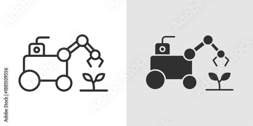 Robot Farming Icon representing agricultural automation, smart farming systems, and AI driven crop management.
