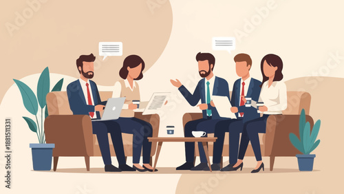 Diverse business team in meeting, discussing ideas, working together on project.