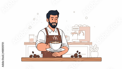 A cartoon man holding a cup of coffee