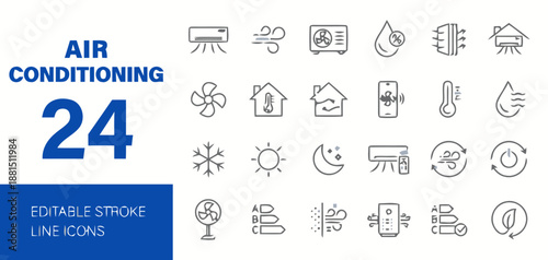 Air conditioning line icons set, vector editable stroke