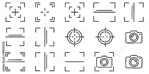 Collection of Simple Line Icons Featuring Camera and Focusing Elements in Minimalist Design