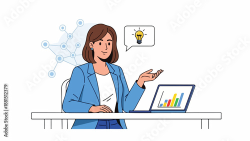 Woman presenting data on laptop with idea