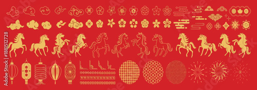 Collection of Golden Chinese Cultural Symbols.