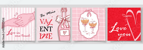 Valentines Day Greeting Cards with Love Symbols.