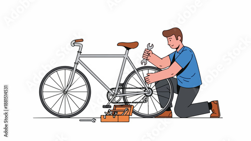 A man fixing a bicycle with tools