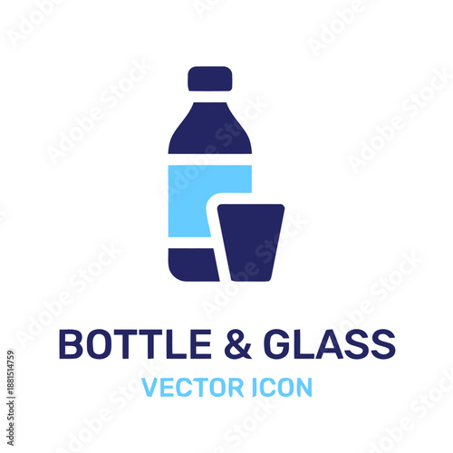 Bottle and glass vector icon, design for beverage concept