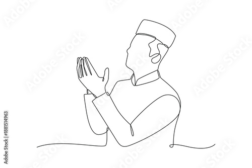 Man Making Dua Prayer. Activity in Ramdhan Concept. Single line draw design Video 4k. Footage graphic illustration
