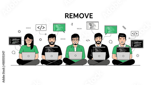 Diverse Team of Developers Coding Together, Teamwork in Technology