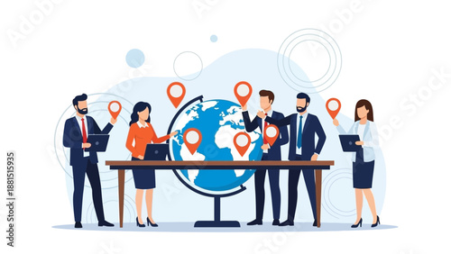 Global Business Team Pinpointing Locations on World Globe