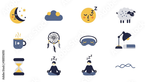 Collection of Sleep and Relaxation Icons for Healthy Lifestyle.