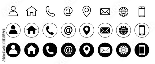 Contact communication signs and symbols icons set vector illustration