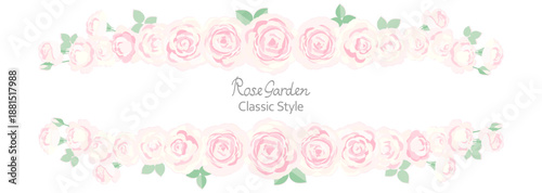 やさしいピンクのバラの花　横長ベクターイラストフレーム
