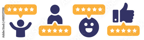 Customer feedback satisfaction review stars with icons