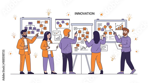 Team Brainstorming Innovative Business Strategy on Whiteboard