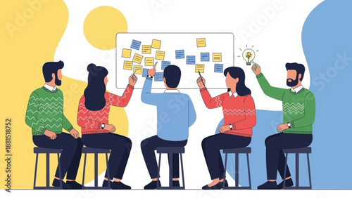 Team Brainstorming Session: Ideas and Collaboration with Sticky Notes