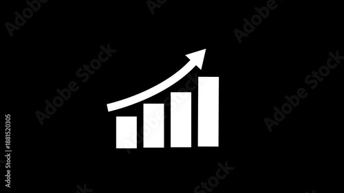 White bar graph with upward arrow on black background bar chart growth