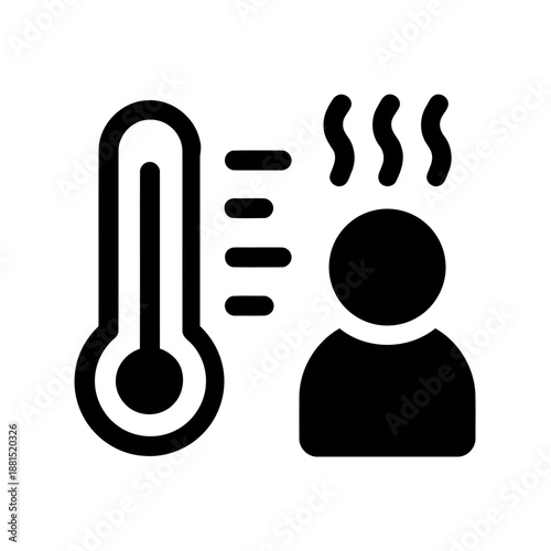Fever icon with thermometer indicating high temperature on patient