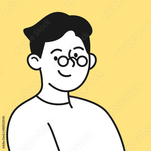 Smiling young male professional in modern line art style, friendly and approachable man representing contemporary web services, startups, SaaS products and digital business communication