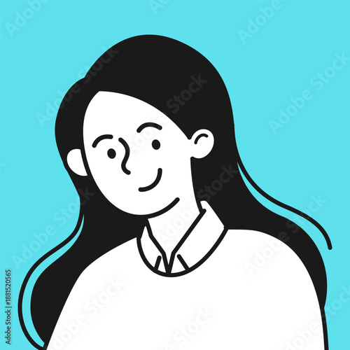 Smiling young female professional in modern line art style, friendly and approachable woman representing contemporary web services, startups, SaaS products and digital business communication