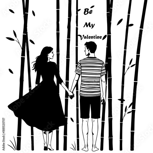 Handwritten BE MY VALENTINE quote as logo. Script Lettering for greeting card, poster, flyer, banner. Modern calligraphy inscription for header or as design element, silhouette page