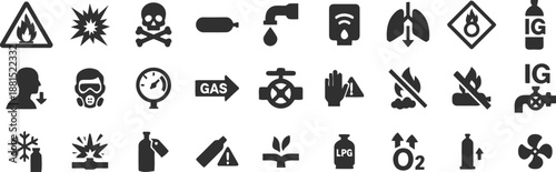 Gas industry safety icons and hazardous material warning symbols