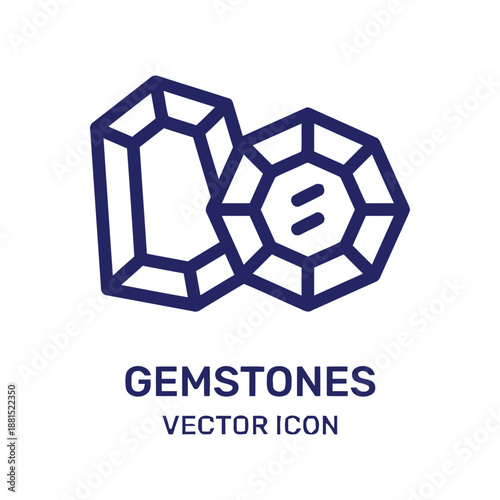 Gemstones vector icon in linear style showing two different faceted crystal shapes