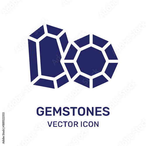 Gemstones vector icon in solid flat style with bold silhouette of faceted jewels