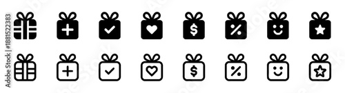 Gift box icon set with ribbon for web and graphic design