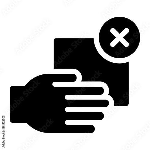 Hand rejecting box with cancel sign for negative feedback illustration
