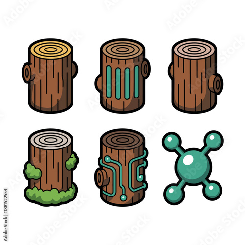 Set of cartoon tree stumps with different designs