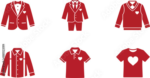  Neat and Clean Red Silhouette Icons of Boys' Outfits and Suits for Valentine's Day 2026