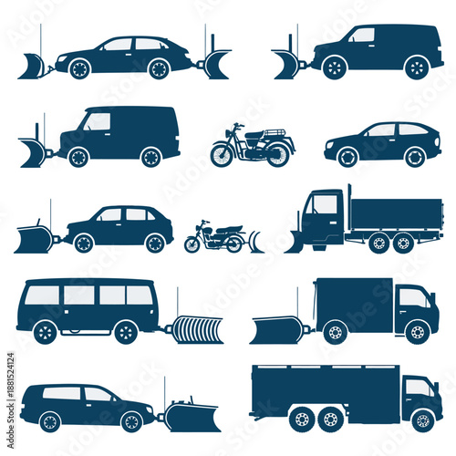 Collection of vehicles with snowplows for winter maintenance