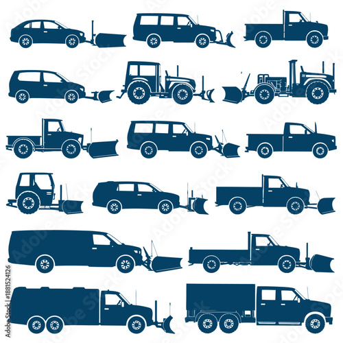 Collection of vehicles with snowplows for winter maintenance