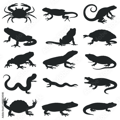 Collection of silhouette reptile animals
